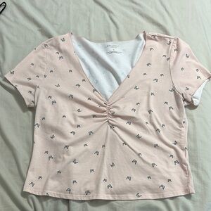 Arizona Jean Company Pink Ruched Short Sleeve Tee